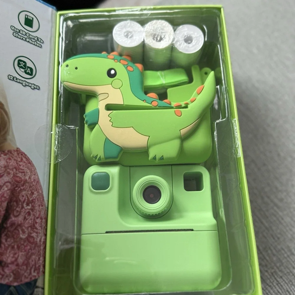 Instaprint Kids Digital Camera HD Dinosaur Case‎ HD 180° Selfie Inkless Printer